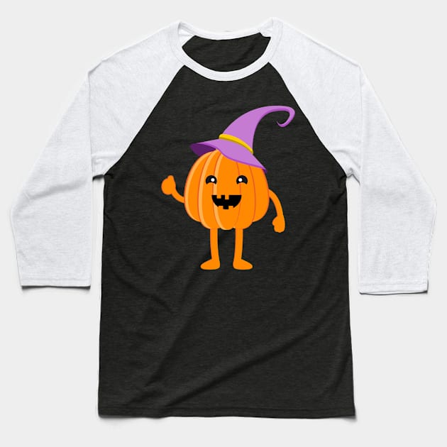 Halloween Pumpkin.Cute Pumpkin in witch hat. Baseball T-Shirt by lakokakr